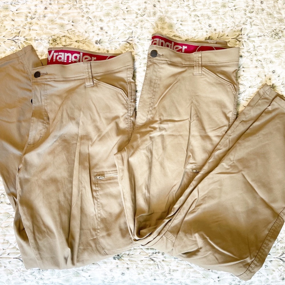 Wrangler ATG Men 36x30 Tan Khaki Cargo Pants Lot of 2 Nylon Stretch